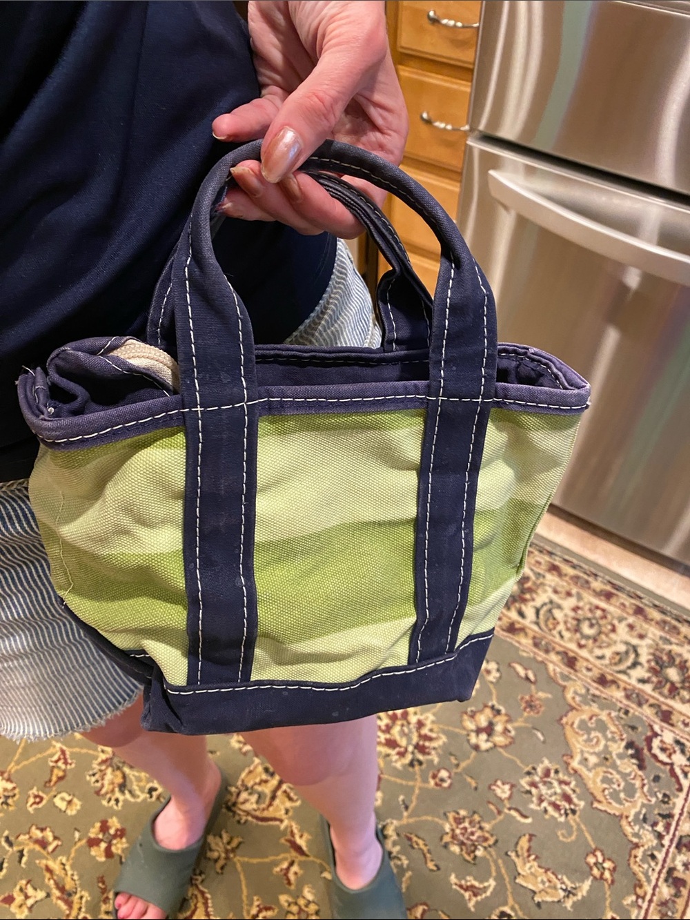 Vintage L.L.Bean BOAT AND TOTE Mini Stripe Blue Green 0FWM1 Zipper No Monogram - Picture 17 of 17